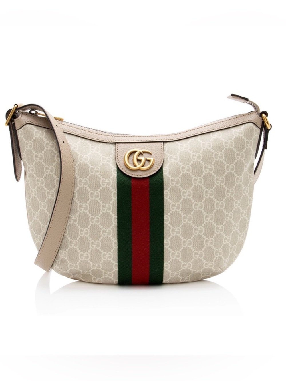 Gucci Ophidia GG Supreme Half Moon Hobo Shoulder Bag Beige